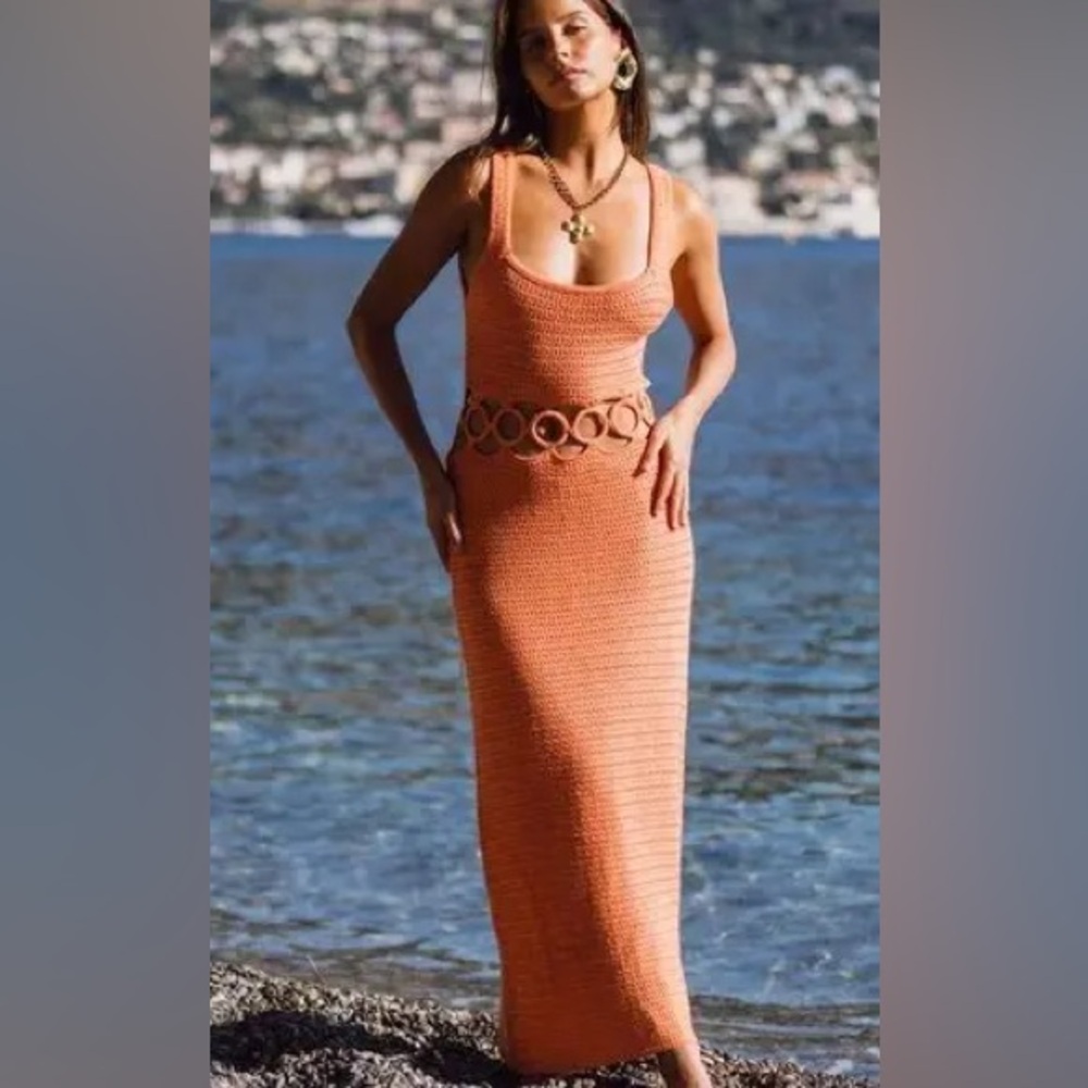 12th Tribe Margaux Orange Knit Cutout Maxi Dress - M